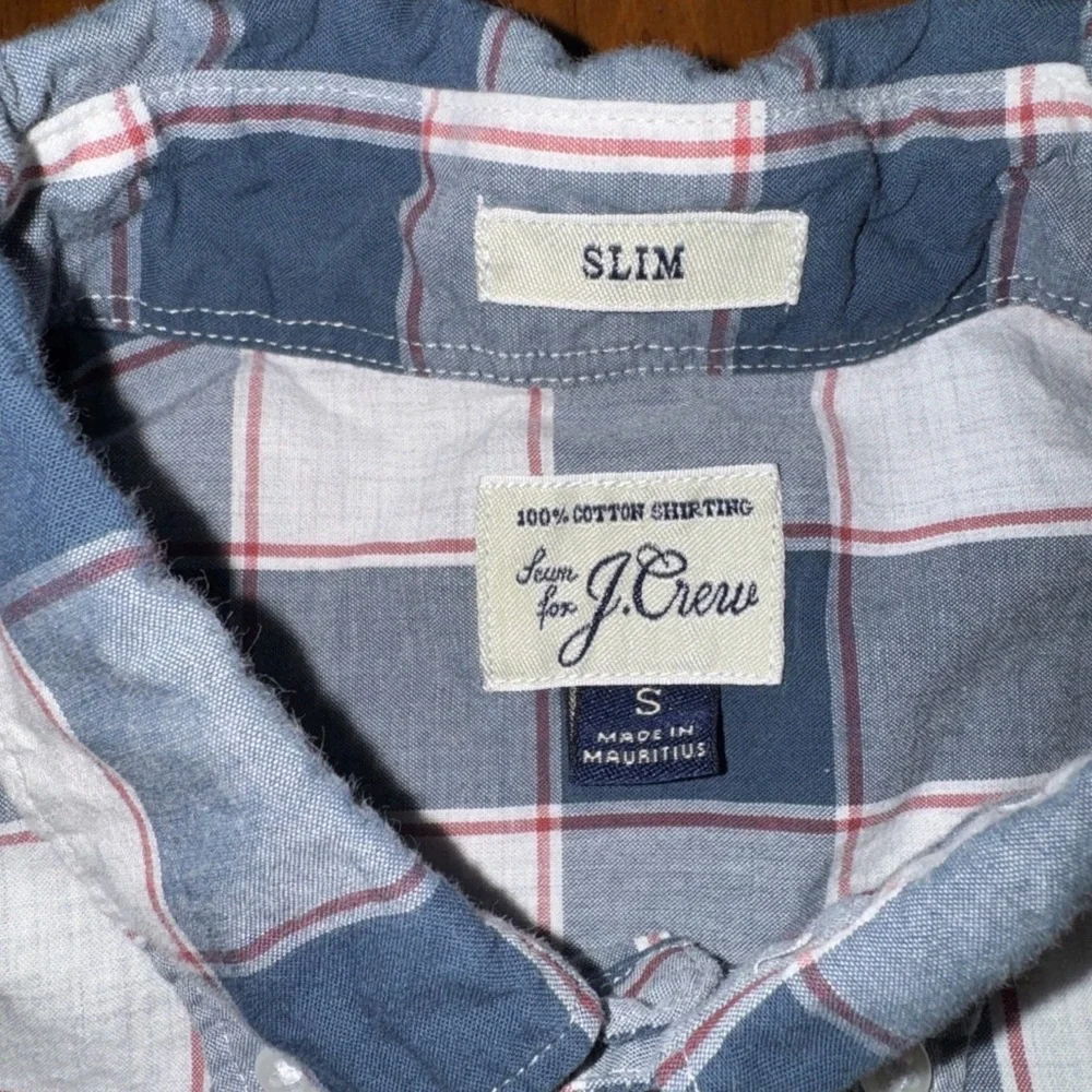 100% Cotton‎ Shirting Sewn For J. Crew Slim Small Blue Red Plaid Preppy Academia